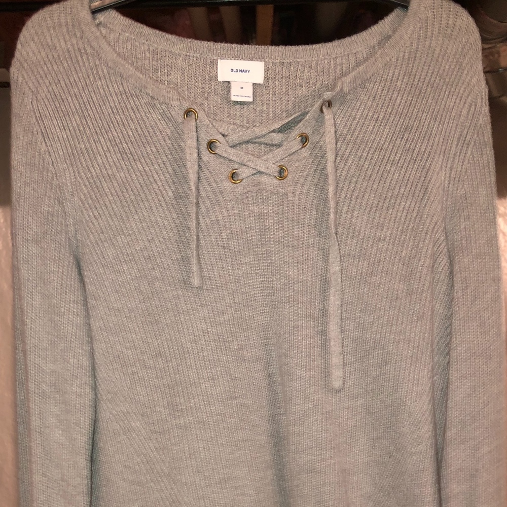 Gray "tie up" sweater